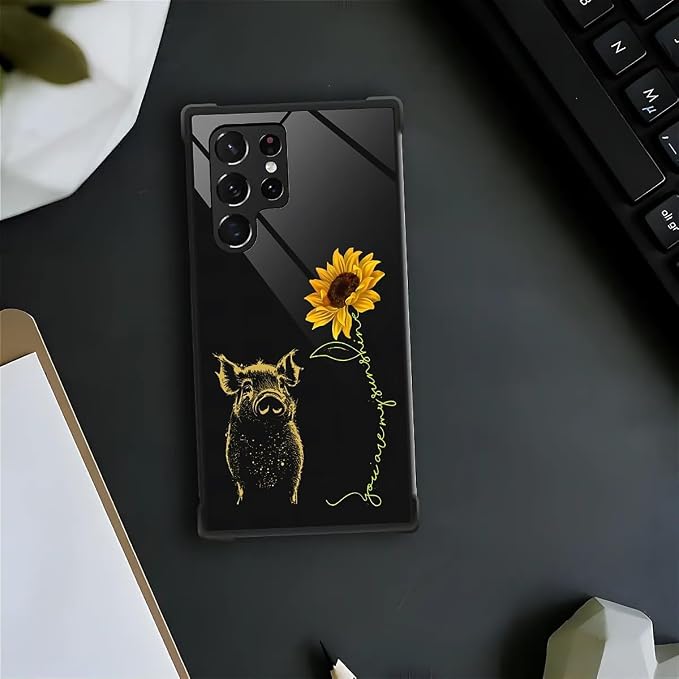for Samsung Galaxy S22 Ultra Case, Pig Sunflower Yellow Sunshine Pattern - Image 3
