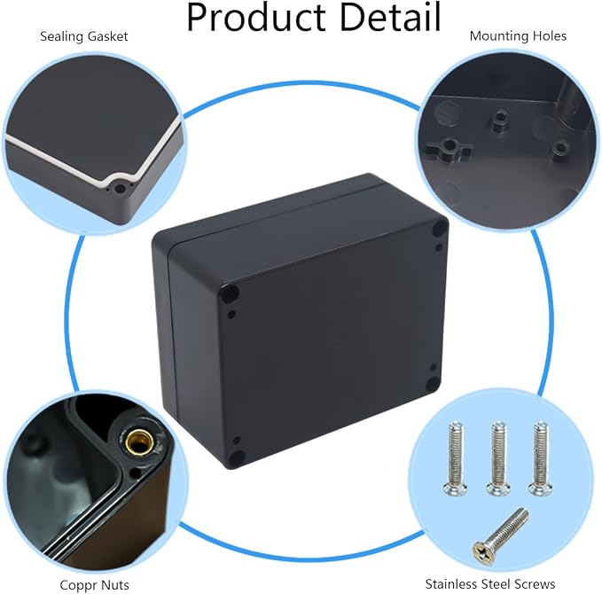 2 Pack Project Box IP65 Waterproof Junction Box ABS Plastic Black Electrical - Image 5