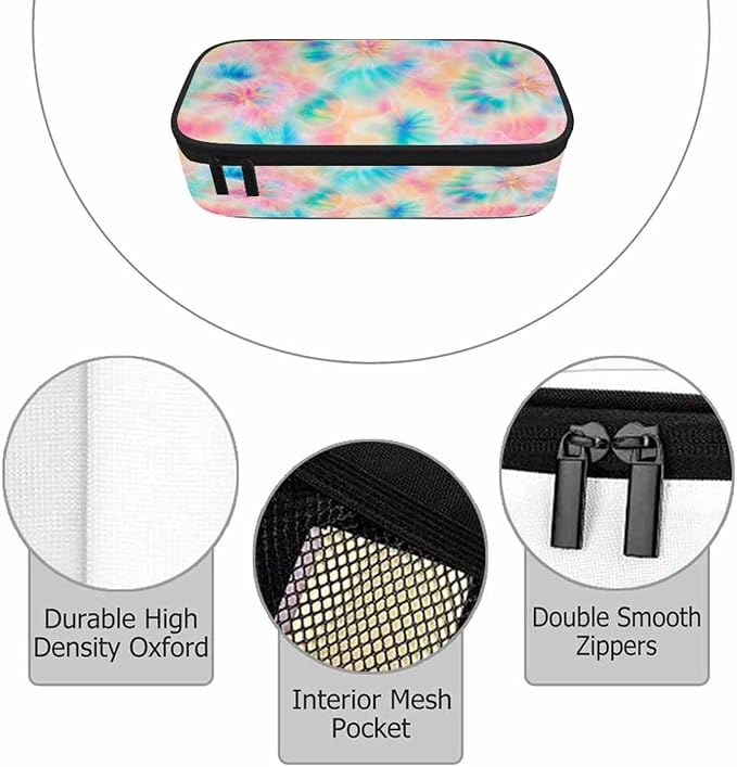 Tie Dye Pencil Case Pink Blue Ring Spray Artistic Design Pencil Bag Pen Markers - Image 3