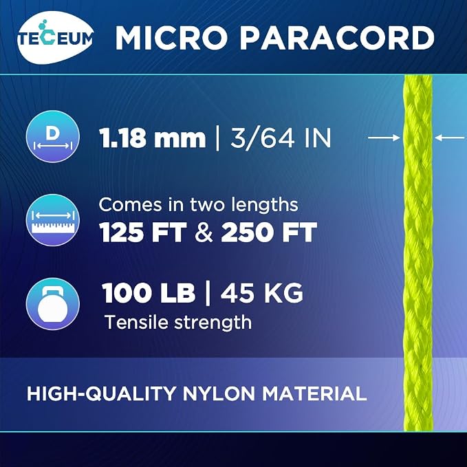 TECEUM Micro Paracord – 1.18 mm X 125 ft – Micro Utility Cord – Thin Braided - Image 2