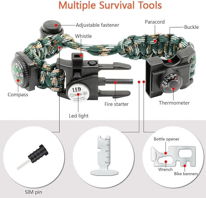 20 in 1 Survival Paracord Bracelet Adjustable Gear Kit - Image 2