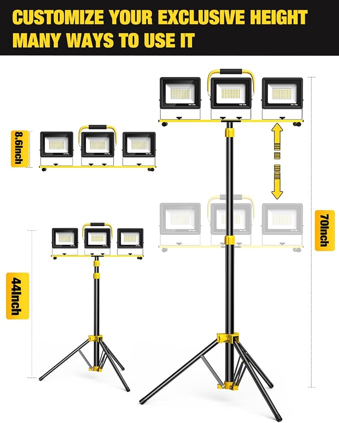 Upgraded LED Work Lights with Stand, 21000 Lumen, 3-Head Adjustable Work Light - Image 2
