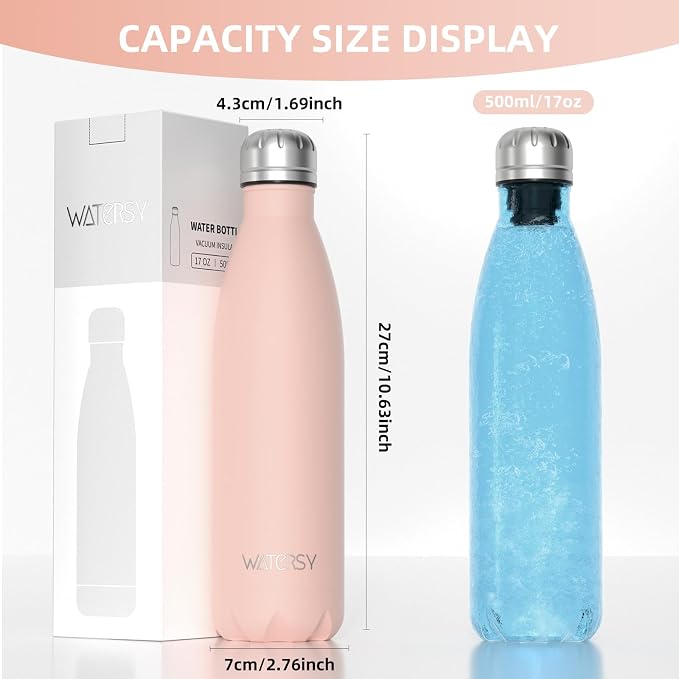 WATERSY Stainless Steel water bottles, 17oz/500ml Insulated Water Bottles - Image 3