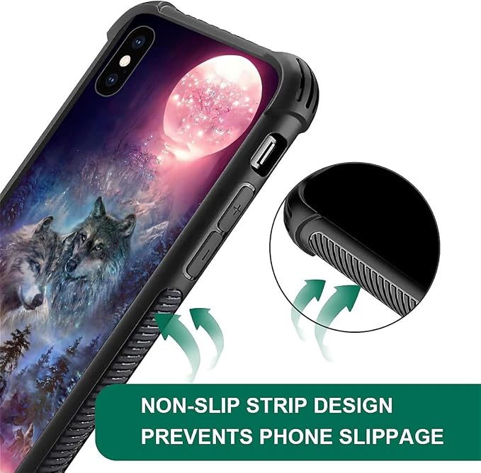 for iPhone X/Xs Case, Star Two Wolfs Howling Pattern Graphic Design Girl Boy - Image 3
