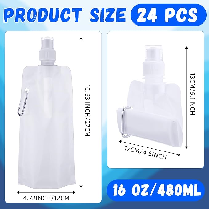 Teenyyou 24 Pack Collapsible Water Bottles Bulk 16oz Foldable Water Bottles - Image 2