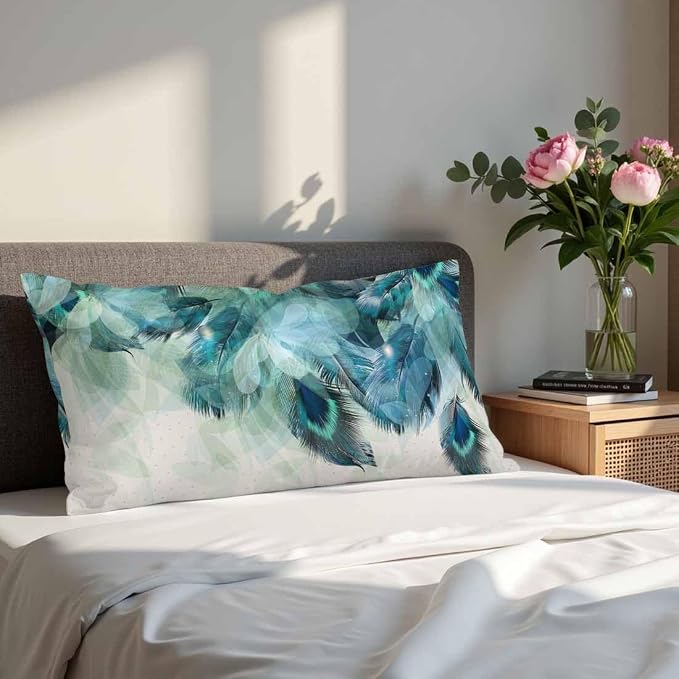 Peacock Feather 12 X 20 Pillow Covers Watercolor Gradient Blue Soft Halo Green - Image 4