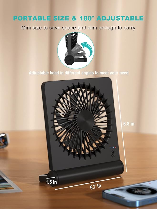 Small Desk Fan, Rechargeable USB Fan Battery Operated, Ultra Quiet, Strong Wind - Image 4