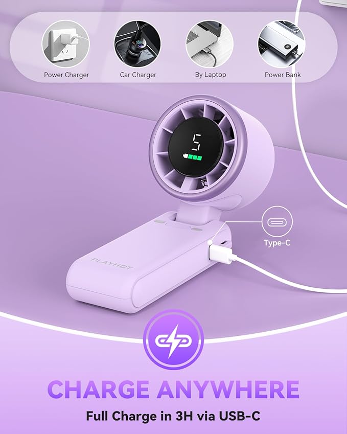 PlayHot Portable Handheld Turbo Fan, 5-Speed Personal Fans, 5000mAh - Image 5