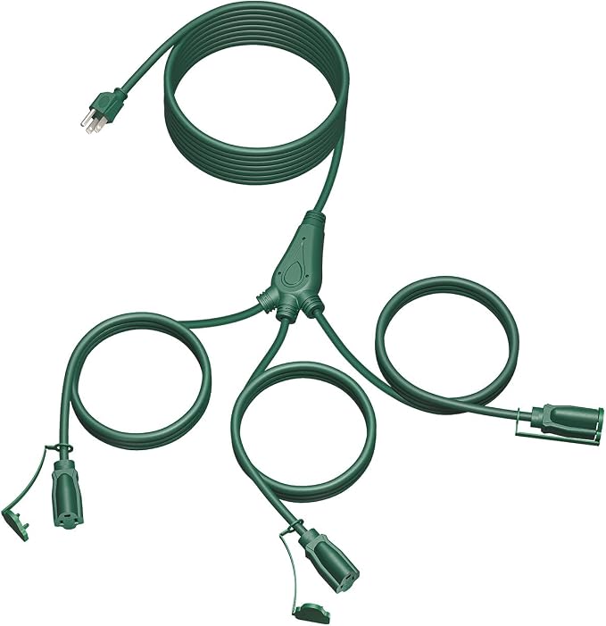 28 Ft Outdoor Power Cord, 1 to 3 Splitter Heavy Duty Weatherproof Extension Cord by JIOODICH.