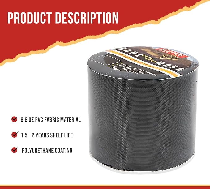 Mytee Products 8.8 oz Waterproof Black Vinyl Tarp Repair Tape 4 Inch x 25 FT - Image 2