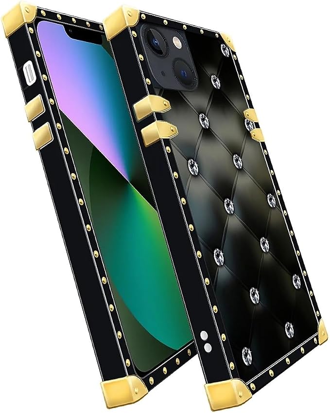 Compatible with iPhone 13 Case, Shiny Black Sofa Crystal Luxury Golden - Image 3