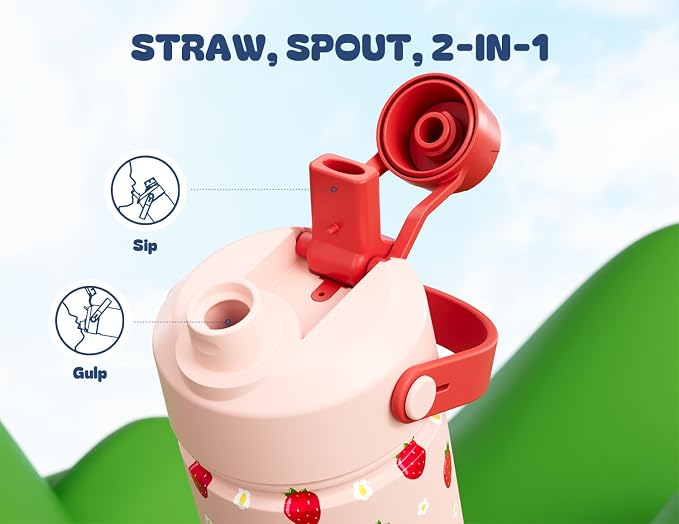 18 oz Kids Metal Water Bottle: 2-in-1 Straw Spout Lid, Spill-Proof, Easy Clean - Image 3