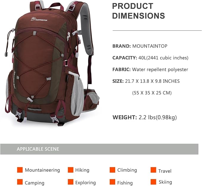 MOUNTAINTOP 25L/40L Hiking Backpack, Lightweight Travel Backpack - Image 2