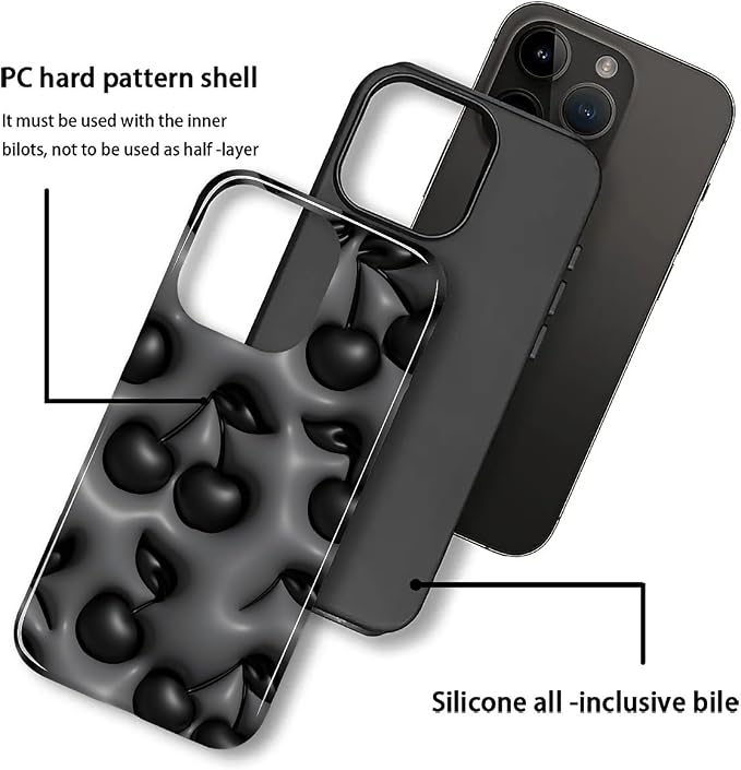 for iPhone 13 Pro Max Case, HL2 Cute Cool Cherry Black Hybrid 2 Layer Hard - Image 3