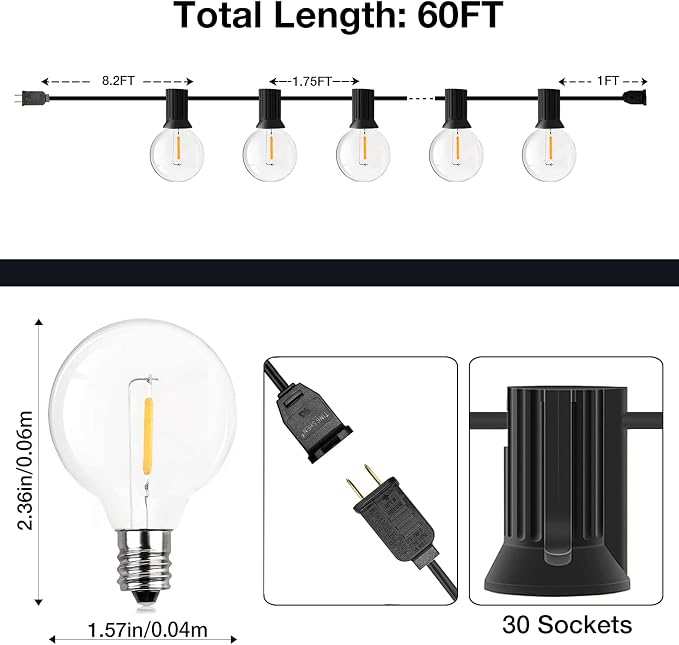 GPATIO Outdoor String Lights, 60FT Waterproof Patio Lights - Image 2