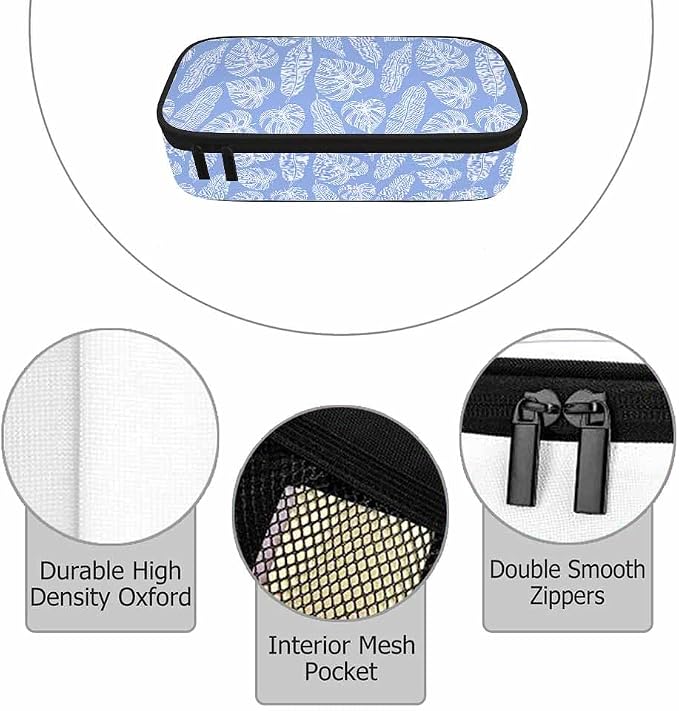 Blue Leaves Pencil Case Tropical Palm Summer Nature Tree Exotic Pencil Bag Pen - Image 3
