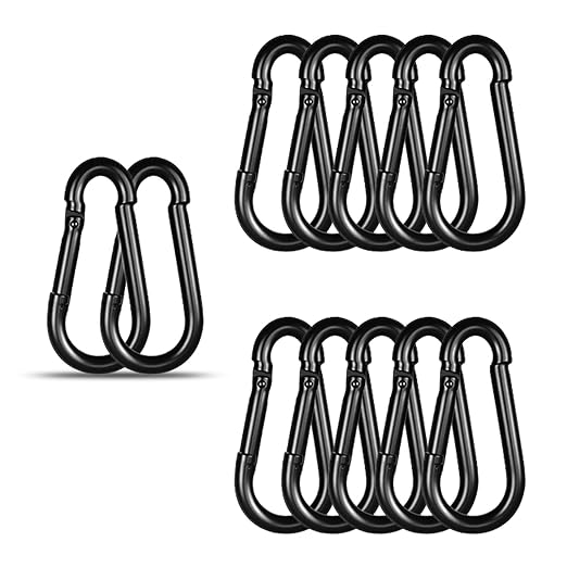 Black Carabiner, Heavy Duty Galvanized Steel Spring Snap Hook Carabiner Clips by High-PQ
