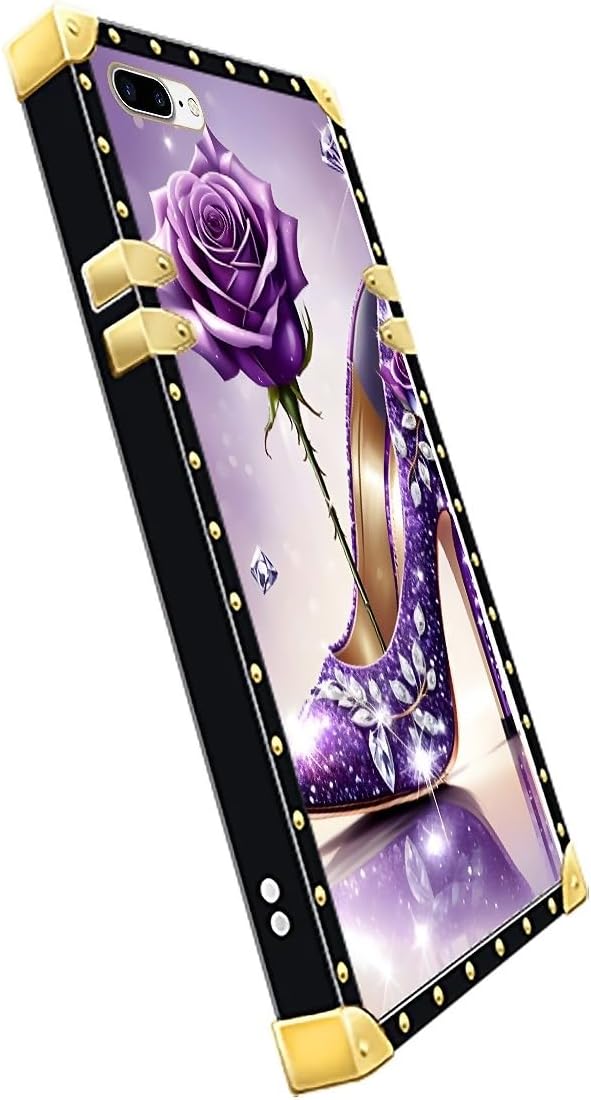 Compatible with iPhone 8 Plus 7 Plus Case, High Heeled Purple Diamond Rose - Image 4