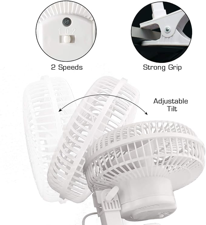 Hurricane Classic 6 Inch Clip Fan, 2 Speed Portable Desk Table Fan - Image 6