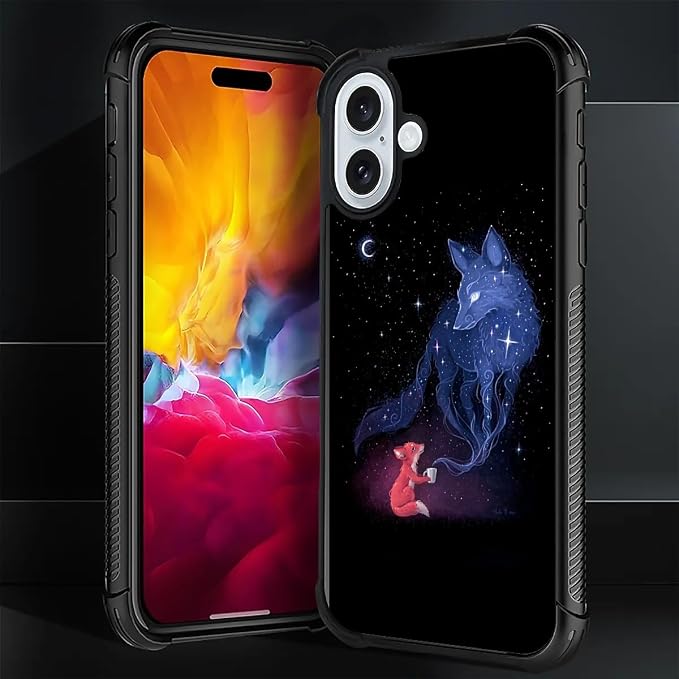 for iPhone 16 Case, Galaxy Fox Wolf Pattern Graphic Design Girl Boy Soft - Image 2