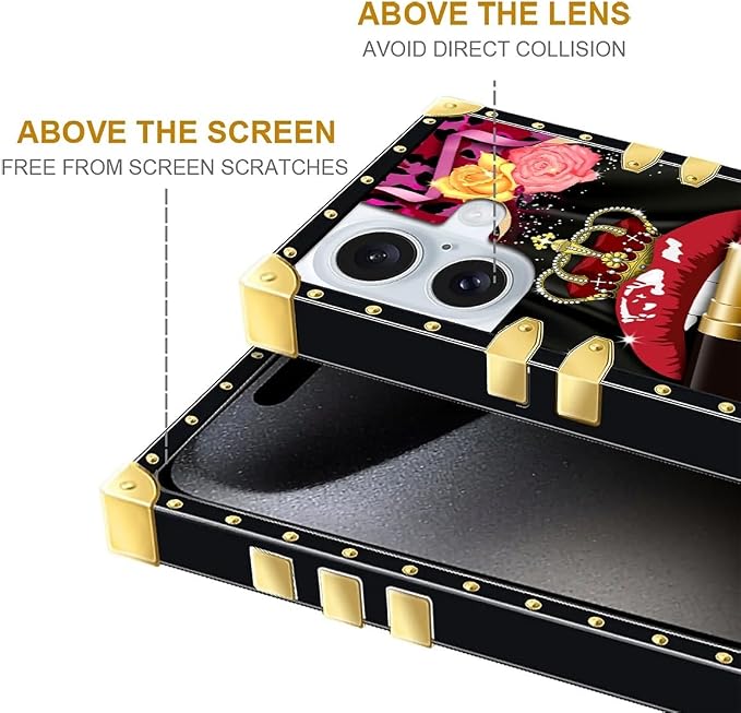 Compatible with iPhone 16 Case, Queen Lip Crown Leopard Print Luxury Golden - Image 5