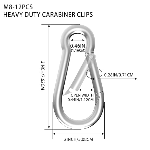 Carabiner, Heavy Duty Galvanized Steel Spring Snap Hook Carabiner Clips - Image 2