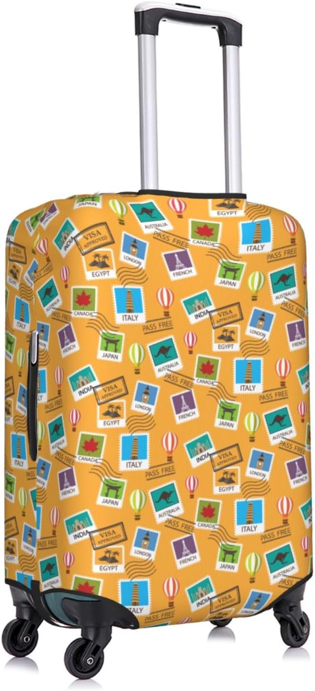 World Map & Stamps Print Elastic Luggage Cover, Suitcase Protector - Image 3