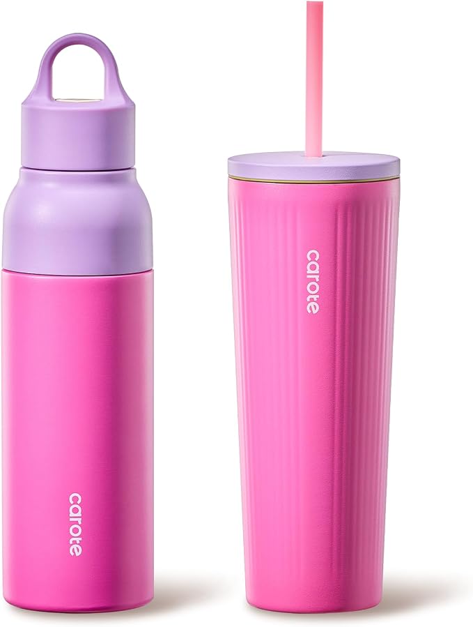 CAROTE 19 oz One-Click Open Insulated Water Bottle & 21 oz Tumblers by CAROTE