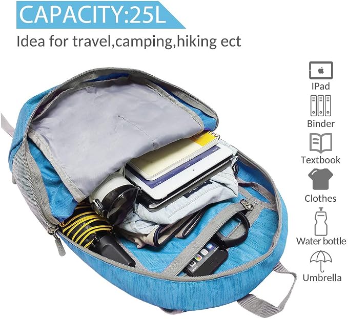 ZOMAKE 25L Ultra Lightweight Packable Backpack, Foldable Hiking Backpacks Water - Image 3