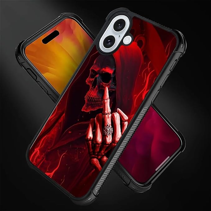 for iPhone 16 Plus Case, Gestures Funny Skull Pattern Graphic Design Girl Boy - Image 2