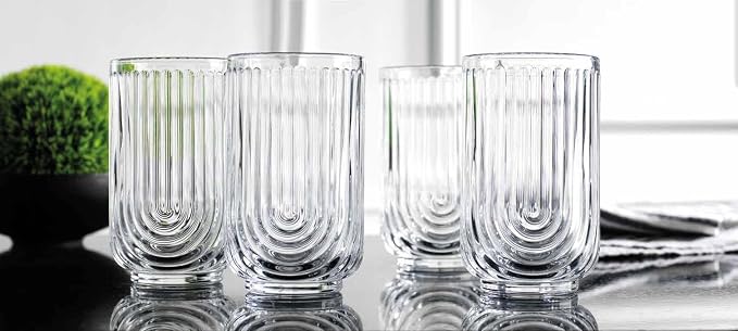 Glaver's Drinking Glasses Set of 8. 17oz Vintage Drinking Cups. Ripple Cocktail - Image 6