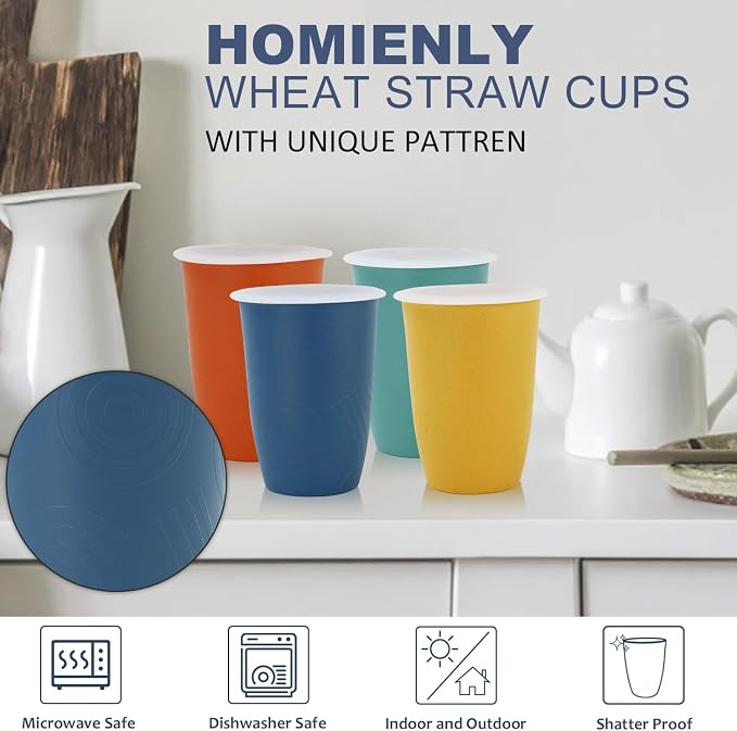 Homienly Wheat Straw Cups, Unbreakable Drinking Glasses 16oz, Beach-Colorful - Image 4