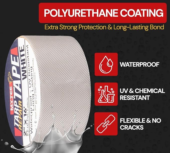 Mytee Products 2" x16' White Vinyl Tarp Repair Tape Kit – Heavy Duty 8.8oz Peel - Image 2