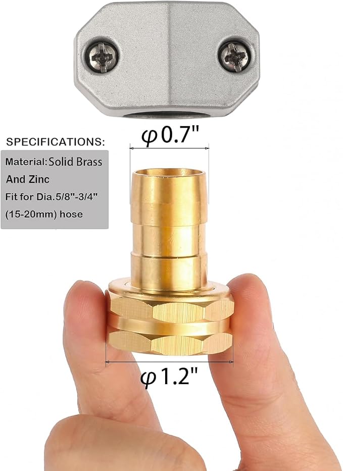 Garden Hose Repair Kits, 2 Pack Brass Water Hose Connector, Fit 3/4" and 5/8" - Image 2
