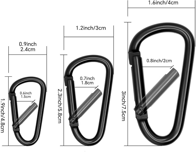 Black Carabiner Clip, Includes Mini 2 Inch Carbineers, Small 2.3" D Ring Clip - Image 7