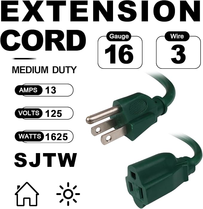 EP 2 Pack 10FT Green Outdoor Extension Cord, 16/3 SJTW Heavy Duty Waterproof - Image 2
