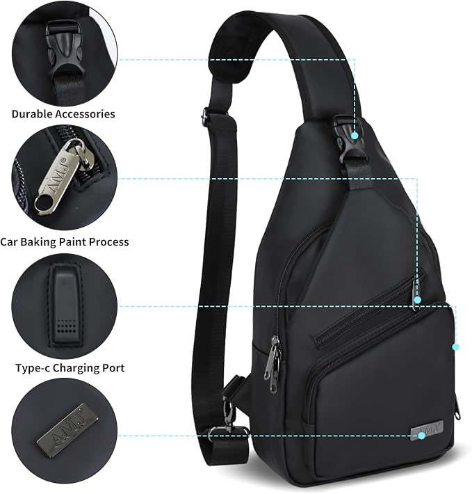 AMJ Crossbody Sling Bag Men Women, Casual Shoulder Backpack, Chest Daypack - Image 3