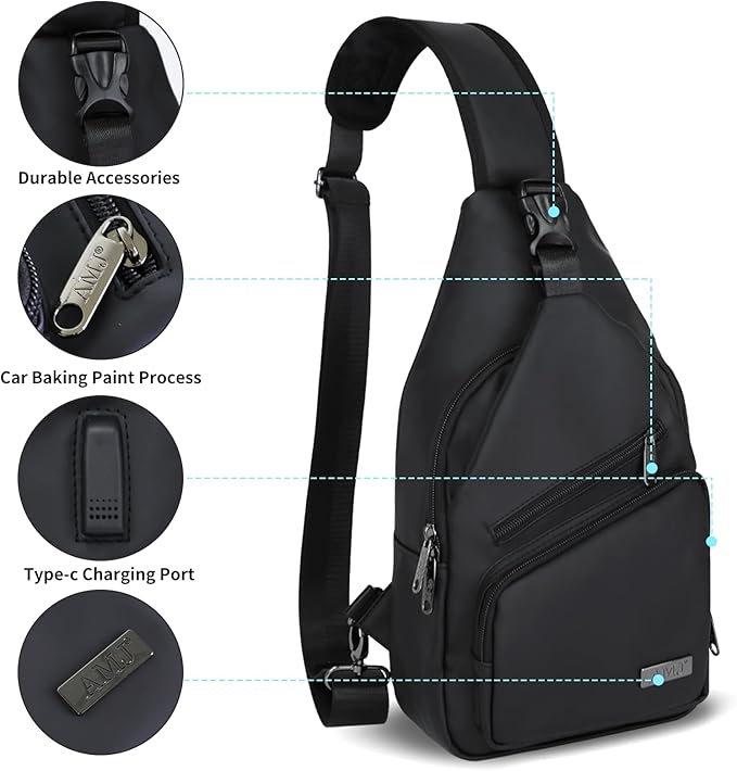 AMJ Crossbody Sling Bag Men Women, Casual Shoulder Backpack, Chest Daypack - Image 3