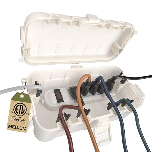 Flemoon Medium Outdoor Electrical Box, IP54 Waterproof Extension Cord Cover w/6 by FLEMOON