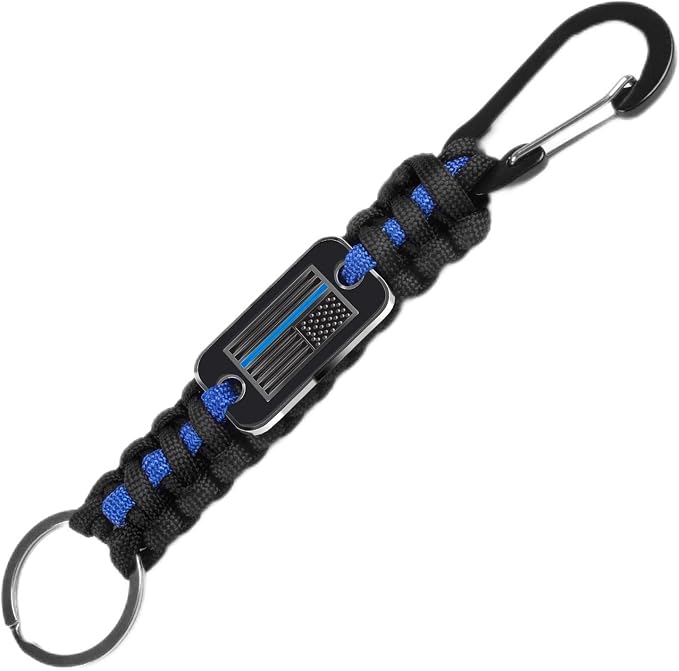 Short Thin Blue Line Paracord Keychain Neck Lanyard by MDSXODirect