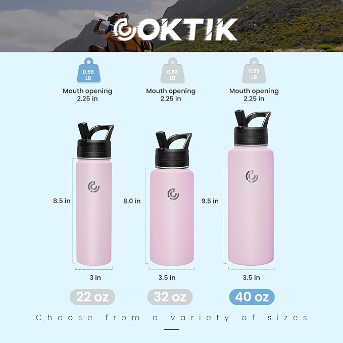 COKTIK 40oz Sports Water Bottle, Stainless Steel Water Bottle - Image 2
