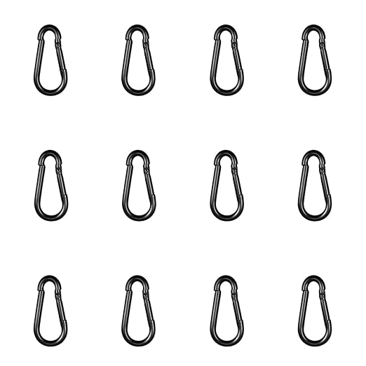 Black Carabiner, Heavy Duty Galvanized Steel Spring Snap Hook Carabiner Clips by High-PQ
