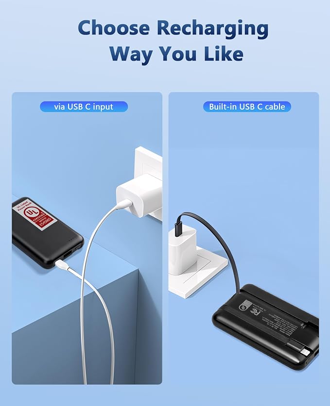 Miady 2-Pack UL Listed Small Portable Charger, 5000mAh Slim Power Bank Built-in - Image 4