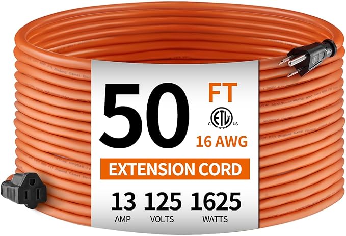 KTMC 50ft 16AWG Outdoor Extension Cord, Indoor/Outdoor 50-Foot SJTW 16/3 Gauge by KTMC