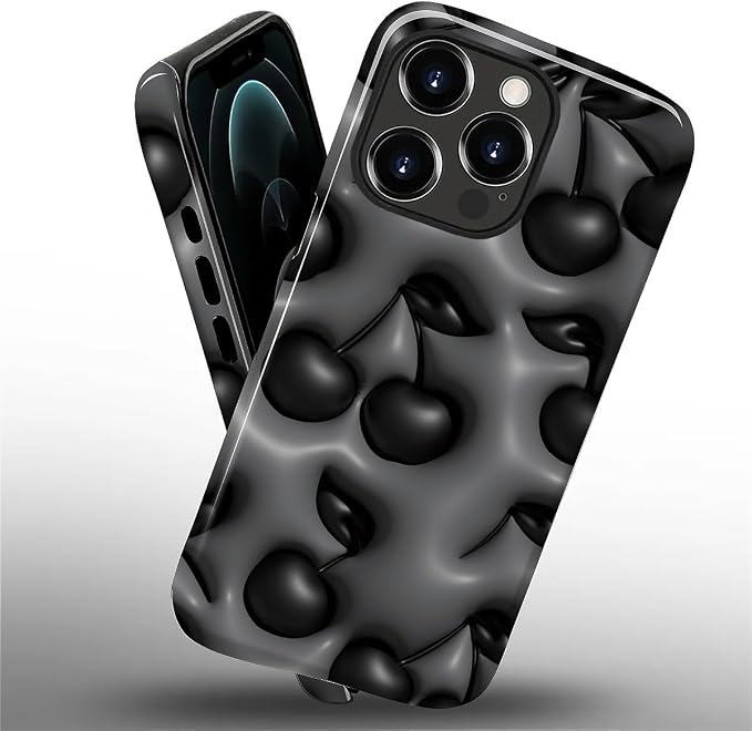 for iPhone 12 Pro Max Case, HL2 Cute Cool Cherry Black Hybrid 2 Layer Hard - Image 2