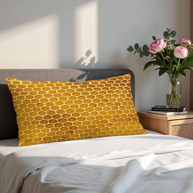 Bee Honeycomb Throw Pillow Covers 12 X 20 Yellow Honey Abstract Set of 2 Pillow - Image 4