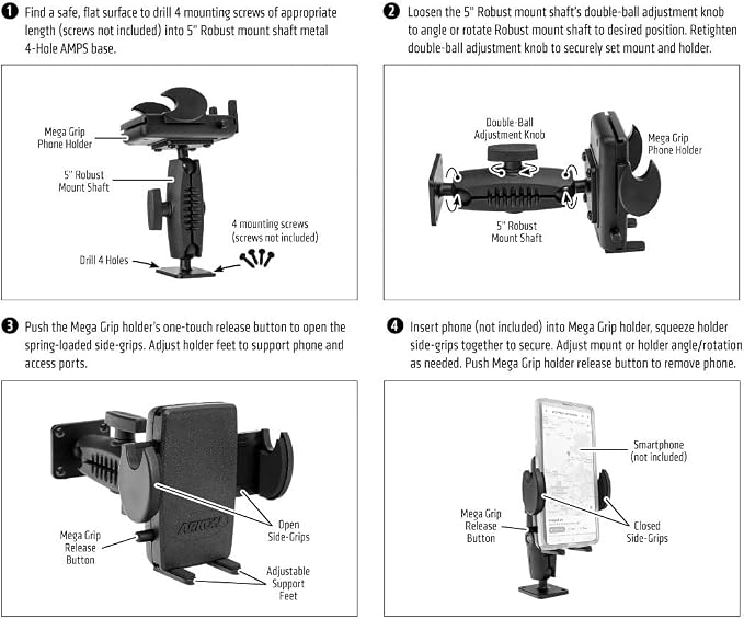 ARKON Mounts Drill-Base Mega Grip Phone Mount | Universal Phone Fit | 360° - Image 7