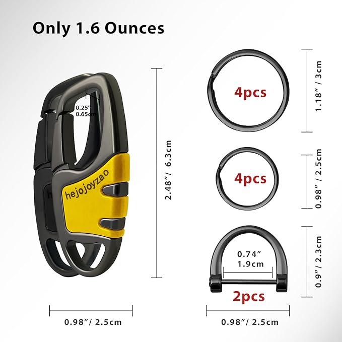 Keychain with Carabiner Clip, 4 Heavy Duty Key Rings and D Ring - Image 5