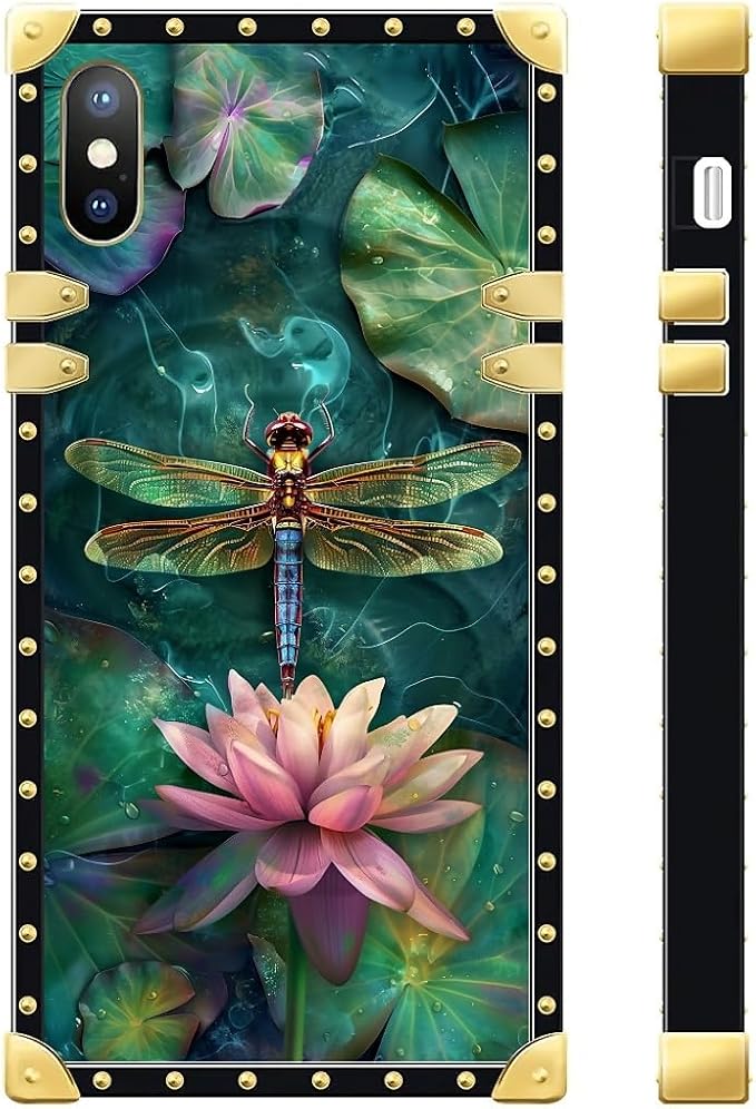 Compatible with iPhone XR Case, Colourful Dragonfly Pink Lily Pads Luxury - Image 3