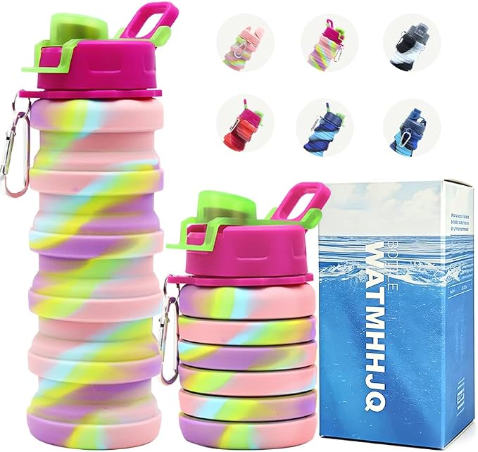 Silicone Collapsible Water Bottles, 16oz 500ml Portable Foldable Expandable by WATMHHJQ